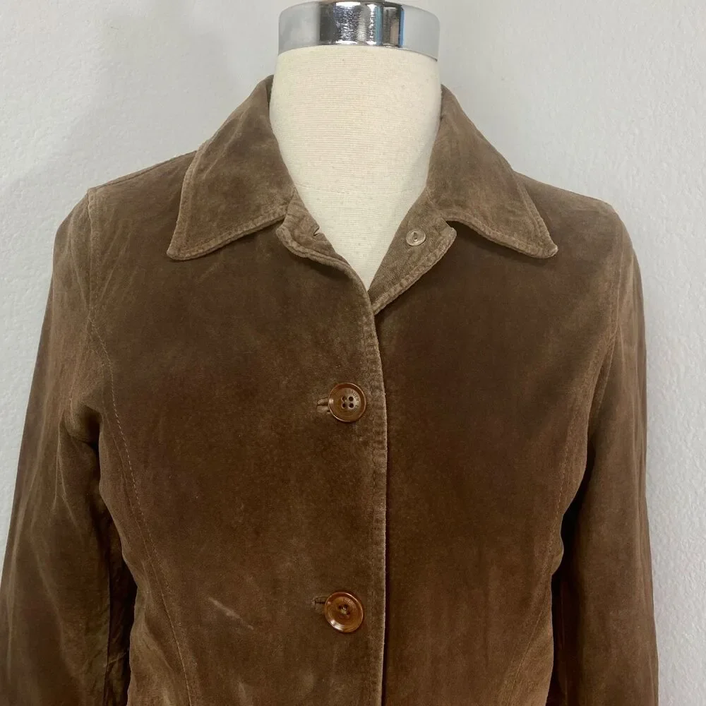 Vintage Eddie Bauer Seattle Suede Brown Jacket SM Washable Button Front Pocket